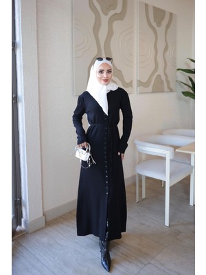 İmaj Butik Siyah Corsman Düğmeli Triko Elbise