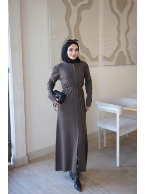 İmaj Butik Kahverengi Corsman Düğmeli Triko Elbise