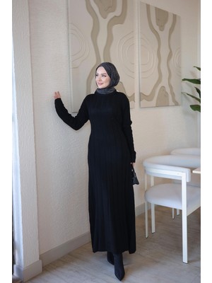 İmaj Butik Siyah Fitilli Bel Bağlamalı Triko Elbise