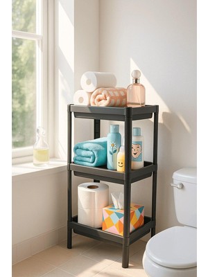 Mythriva Sas Haus Flex Elite Pro 3 Katlı Mat Siyah Modüler Raf Ünitesi – Mutfak Rafı, Banyo Düzenleyici ve Organizer Siyah