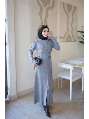 İmaj Butik Füme Corsman Düğmeli Triko Elbise