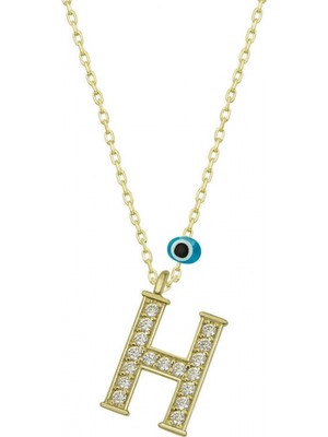 Pileli Store 925 Ayar Gümüş Nazar Gold H Harfi Kadın Gümüş Kolye