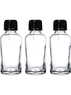 Mythriva Nsb Herbals 30 ml Şeffaf / Şeffaf Yuvarlak Boş Cam Şişe + Euro Damlalık + Siyah Kapak, Doldurulabilir, Uçucu Yağlar Için Sızdırmaz, Kendin Yap Parfümleri (3'lü Paket)