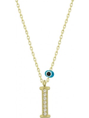 Pileli Store 925 Ayar Gümüş Nazar Gold  I Harfi Kadın Gümüş Kolye