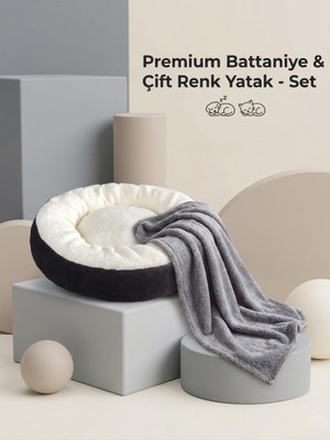Mythriva Brt Pet Yumuşak Dokulu Kedi Köpek Yatağı ve Peluş Battaniye Seti, Gri