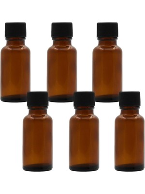 Mythriva Sybl 6 Adet Amber Cam Esansiyel Yağ Şişesi, Orifis Azaltıcı ve Siyah Kapaklı Boş Kozmetik Parfüm Aromaterapi Saklama Kabı Vial Saksılar Taşınabilir Doldurulabilir Boyut 20 ml / 7,4 Oz