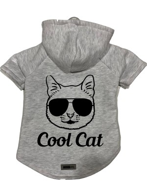 Mythriva Monopetz Kapişonlu Polar Sweatshirt Köpek ve Kedi Kıyafeti & Elbisesi Gri Cool Cat M