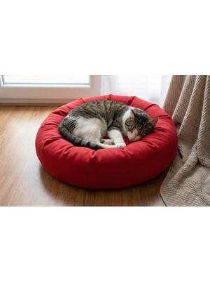 Mythriva Brt Pet Polar Simit Kedi Yatağı, Küçük Irk Köpek Yatağı, Kırmızı