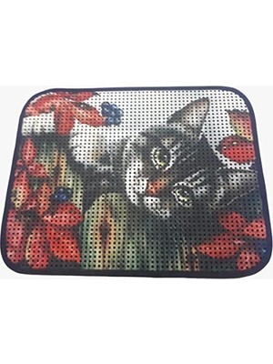 Mythriva Miapet Elekli Desenli Kedi Tuvalet Önü Paspası 60 x 45 cm Gri Kedi