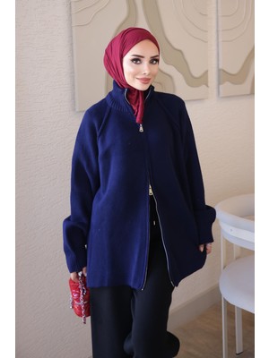 İmaj Butik Lacivert Rosie Fermuarlı Pike Triko Hırka