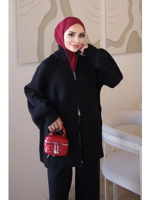 İmaj Butik Siyah Rosie Fermuarlı Pike Triko Hırka