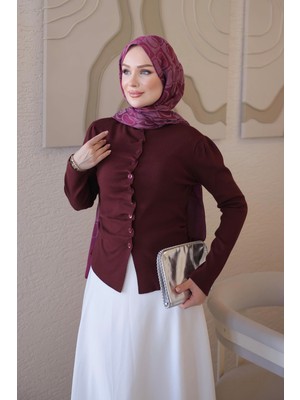 İmaj Butik Bordo Bel Büzgülü Corsman Triko Hırka