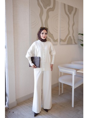 İmaj Butik Krem Corsman Premium Triko Hırka Pantolonlu Takım