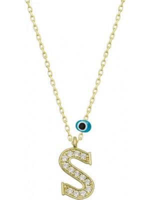 Pileli Store 925 Ayar Gümüş Nazar Gold S Harfi Kadın Gümüş Kolye