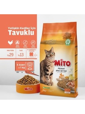 Mythriva La Mito Tavuklu Yetişkin Kedi Maması 1 kg - 5'li Paket