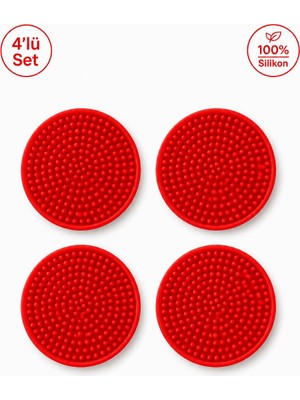 Mythriva Siliconly 4 Adet Silikon Bardak Altlığı, Bardak ALTLIĞI,%100 Silikon Bardak Altlığı Kırmızı