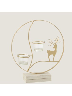 Mythriva Wigo Geyik Desenli 2li Tealight Mumluk Ekru