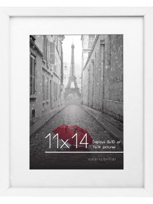 Mythriva (11X14, 1 Pack, White) - 28CM x 36CM White Wood Picture Frame With Glass Front; Made To Display Pictures 20CM x 25CM With Mat Or 28CM x 36CM Without Mat; Hanging Hardware Included