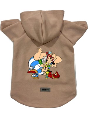 Mythriva Monopetz Kapişonlu Polar Sweatshirt Köpek ve Kedi Kıyafeti & Elbisesi Bej Astrix Obelix L