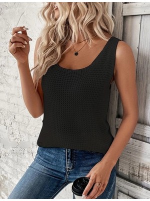 Pileli Store Kadın Kolsuz Yuvarlak Yaka Triko Bluz