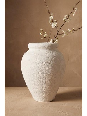 Mythriva Rizzo Atelier Dokulu Beyaz Seramik Vazo - El Yapımı Rustik Tasarım, Krem Mat Yüzey, 21 Cm, Kurutulmuş Çiçek ve Ev Dekorasyonu Için