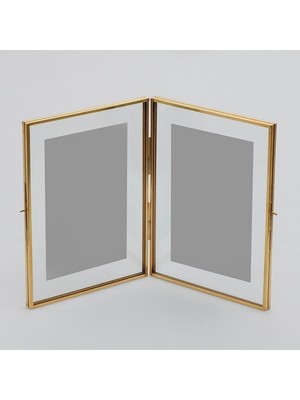 Mythriva El Crea Designs 20X15CM Ikili Pirinç Gold Cam Masaüstü Fotoğraf Çerçevesi