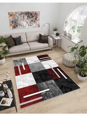 Mythriva Dijidekor Işıltı Koleksiyonu MODEL105 Süngerli Dijital Baskılı Saçaksız Mutfak Halısı Yolluk, Kırmızı, 100X250