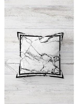 Mythriva Pelangi Beyaz Mermer Desen Çift Tarafı Baskılı Gizli Fermuarlı Yastık Kılıfı Kırlent Koltuk Yastık Kılıfı, Koyu Gri-Beyaz 45 x 45, 24691319445451