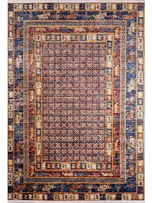 Mythriva Magadan Lacivert Modern Geometrik Etnik Desenli Boho Makinada Yıkanabilir Hafif Hav Toz Vermez Leke Tutmaz Kaymaz Taban Dijital Makine Baskı Halı Oturma Odası Salon Yolluk Koridor Mutfak Halısı