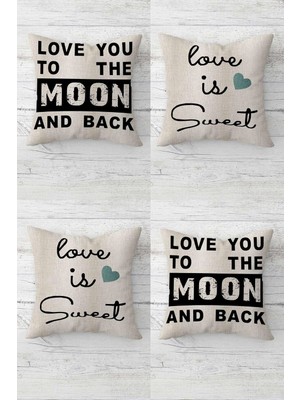 Mythriva Pelangi Love You To The Moon And Back Gizli Fermuarlı Kırlent Kılıfı Koltuk Yastık Kılıfı TAKIM(4ADET), Bej-Siyah 45 x 45