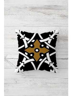 Mythriva Pelangi Geometrik Desenli Çift Tarafı Baskılı Gizli Fermuarlı Yastık Kılıfı Kırlent Koltuk Yastık Kılıfı, Siyah-Beyaz-Bal Köpüğü 45 x 45, 24691125445451