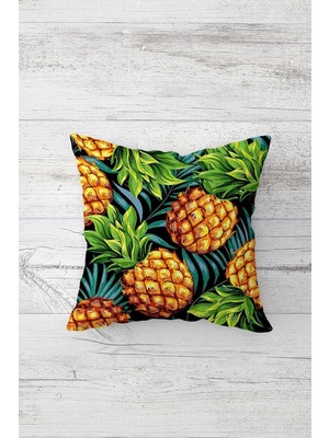 Mythriva Pelangi Renkli Ananas Desenli Çift Tarafı Baskılı Gizli Fermuarlı Yastık Kılıfı Kırlent Koltuk Yastık Kılıfı, Sarı-Yeşil 45 x 45, 24691317045451