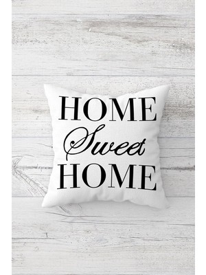 Mythriva Pelangi Home Sweet Home Çift Tarafı Baskılı Gizli Fermuarlı Yastık Kılıfı Kırlent Koltuk Yastık Kılıfı, Koyu Siyah-Beyaz 45 x 45, 24691150045451