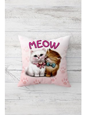 Mythriva Pelangi Cute Cat Sevimli Kedili Çift Tarafı Baskı Gizli Fermuar Genç Kız Kırlent Koltuk Yastık Kılıfı, Beyaz-Fuşya 45 x 45, 2469108045451