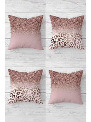 Mythriva Pelangi Payet ve Leopar Desenli Gizli Fermuarlı Kırlent Kılıfı Koltuk Yastık Kılıfı TAKIM(4ADET), Koyu Pembe 45 x 45