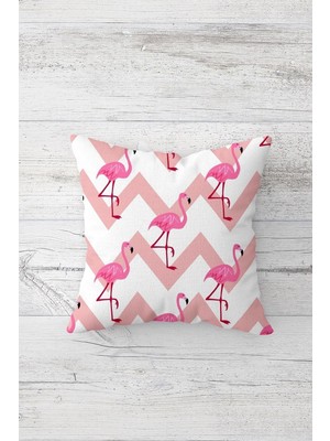Mythriva Pelangi Zigzag ve Flamingo Çift Tarafı Baskılı Gizli Fermuarlı Yastık Kılıfı Kırlent Koltuk Yastık Kılıfı, Beyaz 45 x 45