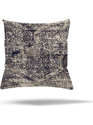Mythriva Pelangi Patchwork Çiçek Desenli Etnik Gizli Fermuarlı Yastık Kılıfı Kırlent Kılıfı Koltuk Yastık Kılıfı, Lacivert-Gri 45 x 45