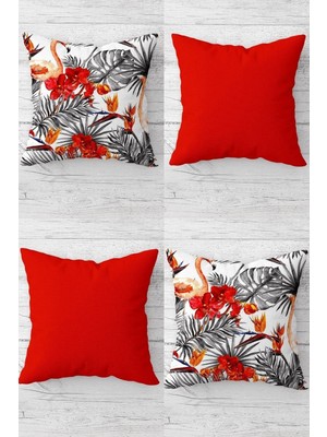 Mythriva Pelangi Flamingo ve Tropikal Yaprak Desenli Gizli Fermuarlı Kırlent Kılıfı Koltuk Yastık Kılıfı TAKIM4ADET, Narçiçeği-Siyah 45 x 45