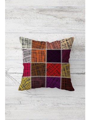 Mythriva Pelangi Patchwork Desenli Çift Tarafı Baskılı Gizli Fermuarlı Yastık Kılıfı Kırlent Koltuk Yastık Kılıfı, Beyaz-Mor-Turuncu 45 x 45, 24691185945451