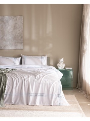 Mythriva Holly King SIZE%100 Pamuk Çarşaflı Nevresim Takımı - Beyaz/turkuaz