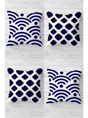 Mythriva Pelangi Wi-Fi Bulut Desenli Gizli Fermuarlı Kırlent Kılıfı Koltuk Yastık Kılıfı TAKIM(4ADET), Lacivert-Beyaz 45 x 45
