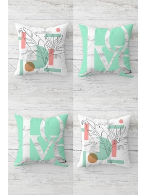 Mythriva Pelangi Love Yazılı Çizgi Desenli Gizli Fermuarlı Kırlent Kılıfı Koltuk Yastık Kılıfı TAKIM(4ADET), Mint Yeşili-Beyaz 43 x 43