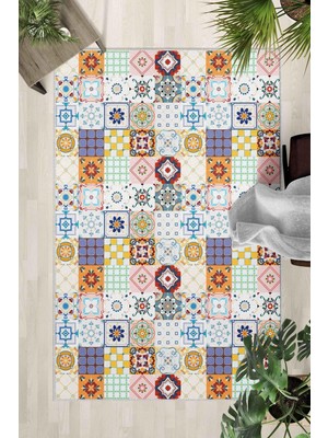 Mythriva Monnhein Çok Renkli Halı 373 - Yıkanabilir, Kaymaz Taban, Dijital Baskılı, Leke Tutmaz, Ince Hav, Modern Salon, Oturma Odası, Yatak Odası ve Mutfak Için Dekoratif Halı