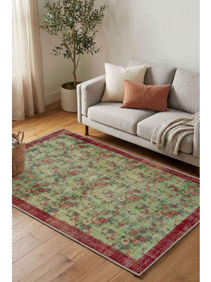 Mythriva Monnhein Yeşil Halı 0617 - Yıkanabilir, Kaymaz Taban, Dijital Baskılı, Leke Tutmaz, Ince Hav, Modern Salon, Oturma Odası, Yatak Odası ve Mutfak Için Dekoratif Halı
