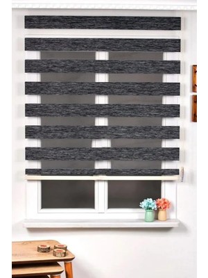 Mythriva Özel Jaluzi Antrasit Bambu Kumaş Zebra Stor Perde Etek Dilimsiz 1. Kalite 170X200, 492
