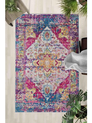 Mythriva Monnhein Çok Renkli Halı 0115 - Yıkanabilir, Kaymaz Taban, Dijital Baskılı, Leke Tutmaz, Ince Hav, Modern Salon, Oturma Odası, Yatak Odası ve Mutfak Için Dekoratif Halı