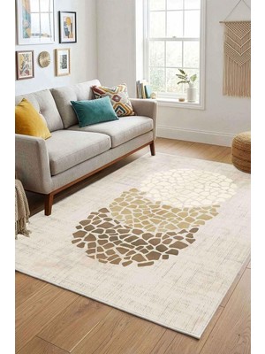 Mythriva Monnhein Krem Halı 0469 - Yıkanabilir, Kaymaz Taban, Dijital Baskılı, Leke Tutmaz, Ince Hav, Modern Salon, Oturma Odası, Yatak Odası ve Mutfak Için Dekoratif Halı