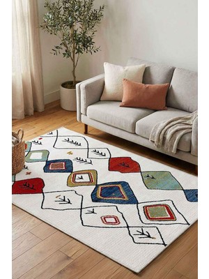 Mythriva Monnhein Beyaz Halı 0288 - Yıkanabilir, Kaymaz Taban, Dijital Baskılı, Leke Tutmaz, Ince Hav, Modern Salon, Oturma Odası, Yatak Odası ve Mutfak Için Dekoratif Halı