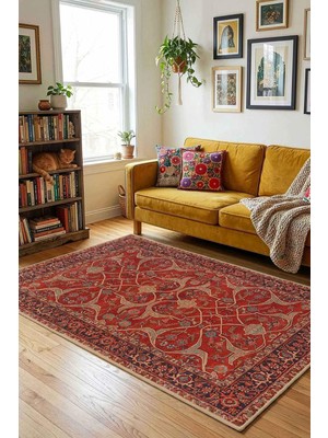 Mythriva Monnhein Bordo Halı 0607 - Yıkanabilir, Kaymaz Taban, Dijital Baskılı, Leke Tutmaz, Ince Hav, Modern Salon, Oturma Odası, Yatak Odası ve Mutfak Için Dekoratif Halı