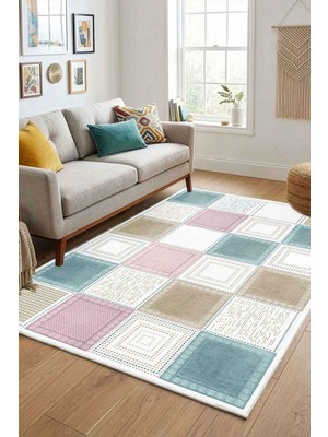 Mythriva Monnhein Ekru Halı 0136 - Yıkanabilir, Kaymaz Taban, Dijital Baskılı, Leke Tutmaz, Ince Hav, Modern Salon, Oturma Odası, Yatak Odası ve Mutfak Için Dekoratif Halı